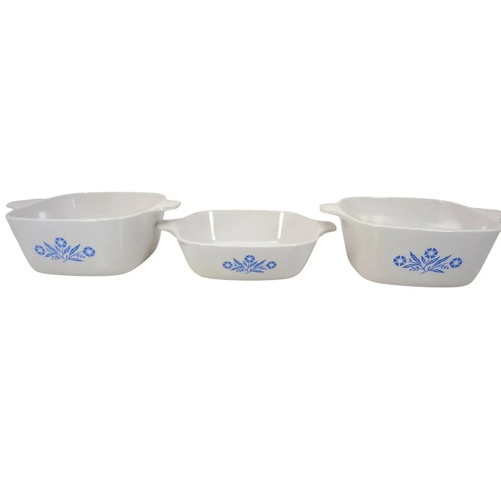 Vintage Corning Ware 5pc Cornflower Petit 3 Casserole Dishes 2 lids Excellent